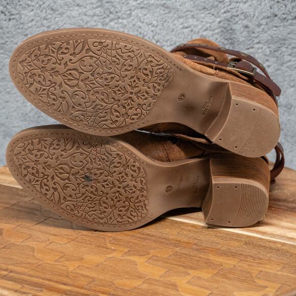 Chocolat Blu Brown Suede Ankle Boots Decorative Braided Straps Buckles Size 8.5 - Picture 6 of 7